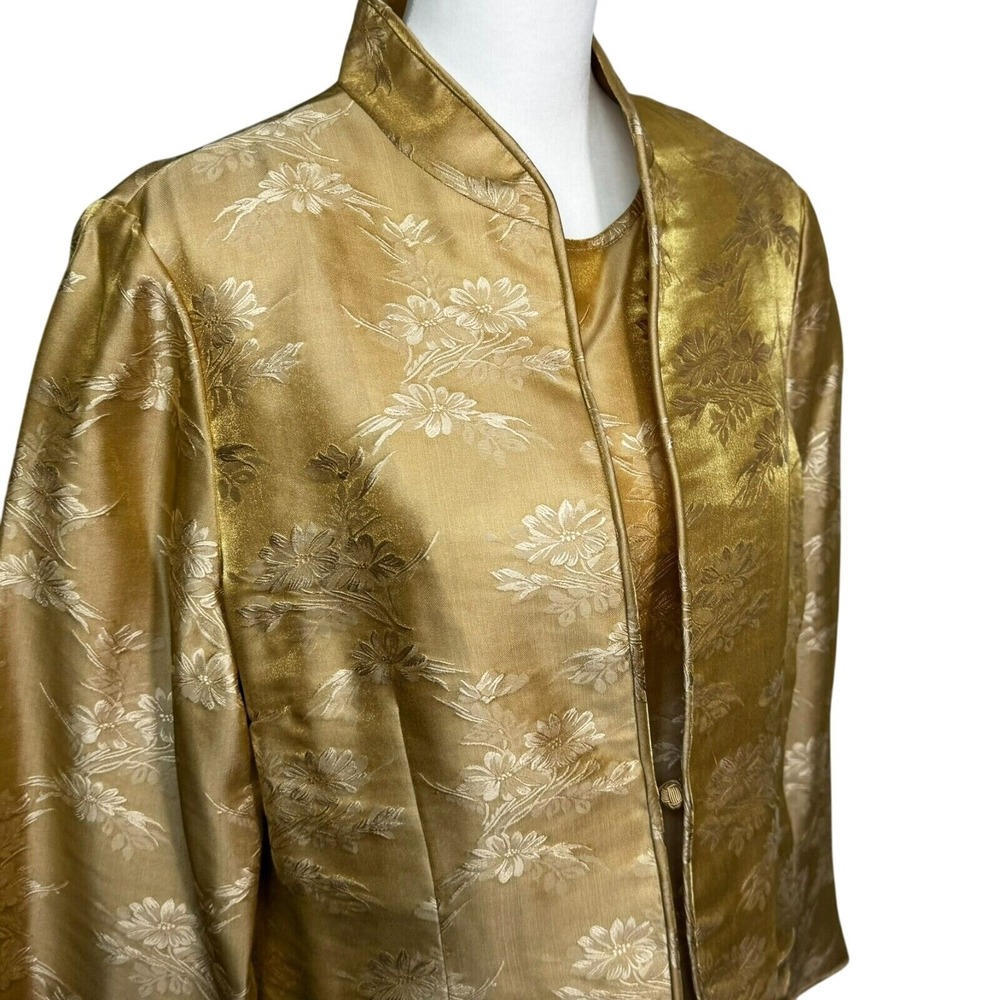 JONES NEW YORK NWT Size 14 Gold Silk Floral Brocade Jacket Top 2 Piece Set Asian